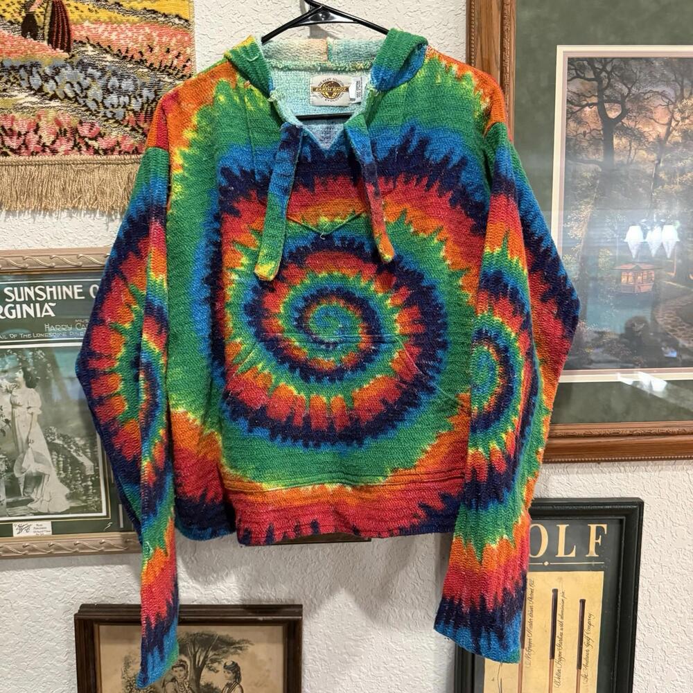 Vintage 90s RARE Baja Joe Hoodie Adult Size Small Tie Dye Pullover Carpet Hoodie